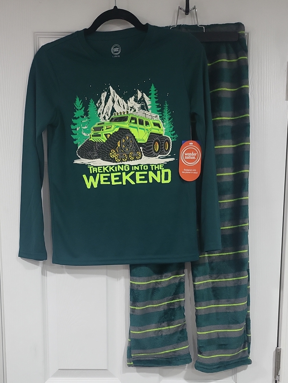 wonder nation Dark Green and Lime Boys' Off-Road Graphic Pajama Set